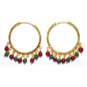 Gold Polished Ear Rings Baliyyan set with two colour beads J0116