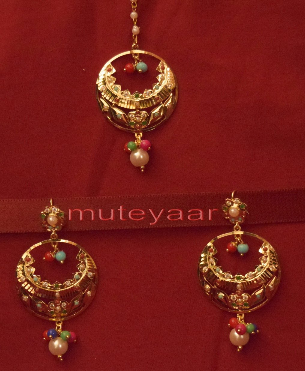 Gold Plated Traditional Punjabi Jewellery Earrings + Tikka set J0235 1