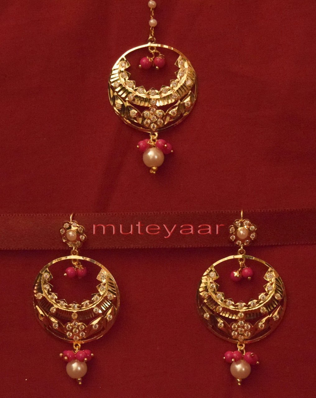 Gold Plated Traditional Punjabi Jewellery Earrings + Tikka set J0236 1