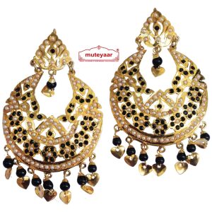 Black Jadau Jewellery Gold Polish Traditional Punjabi Earrings Jhumka J0256
