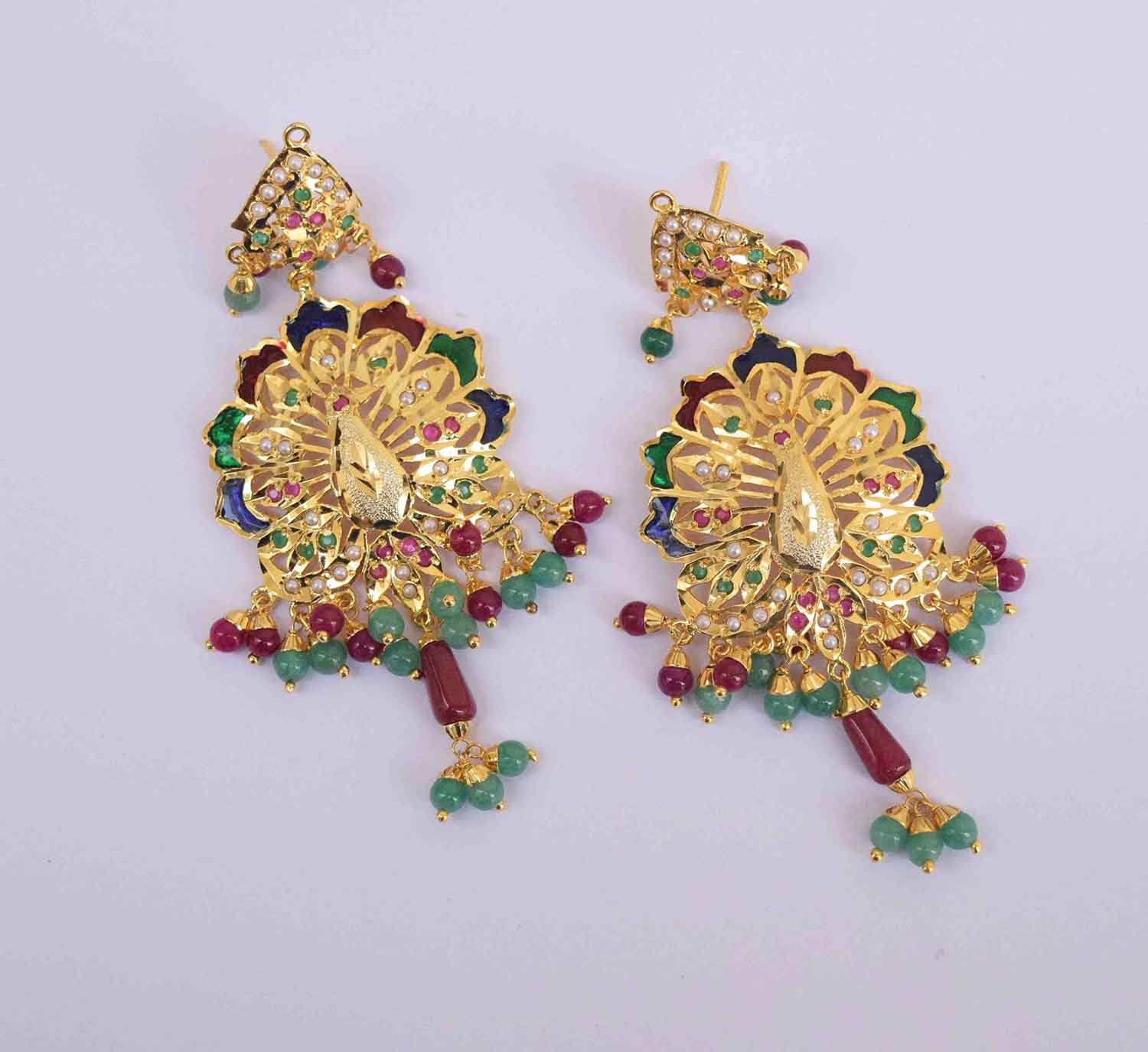 Peacock design Jadau Punjabi Traditional Jewellery Earrings Jhumka J0299