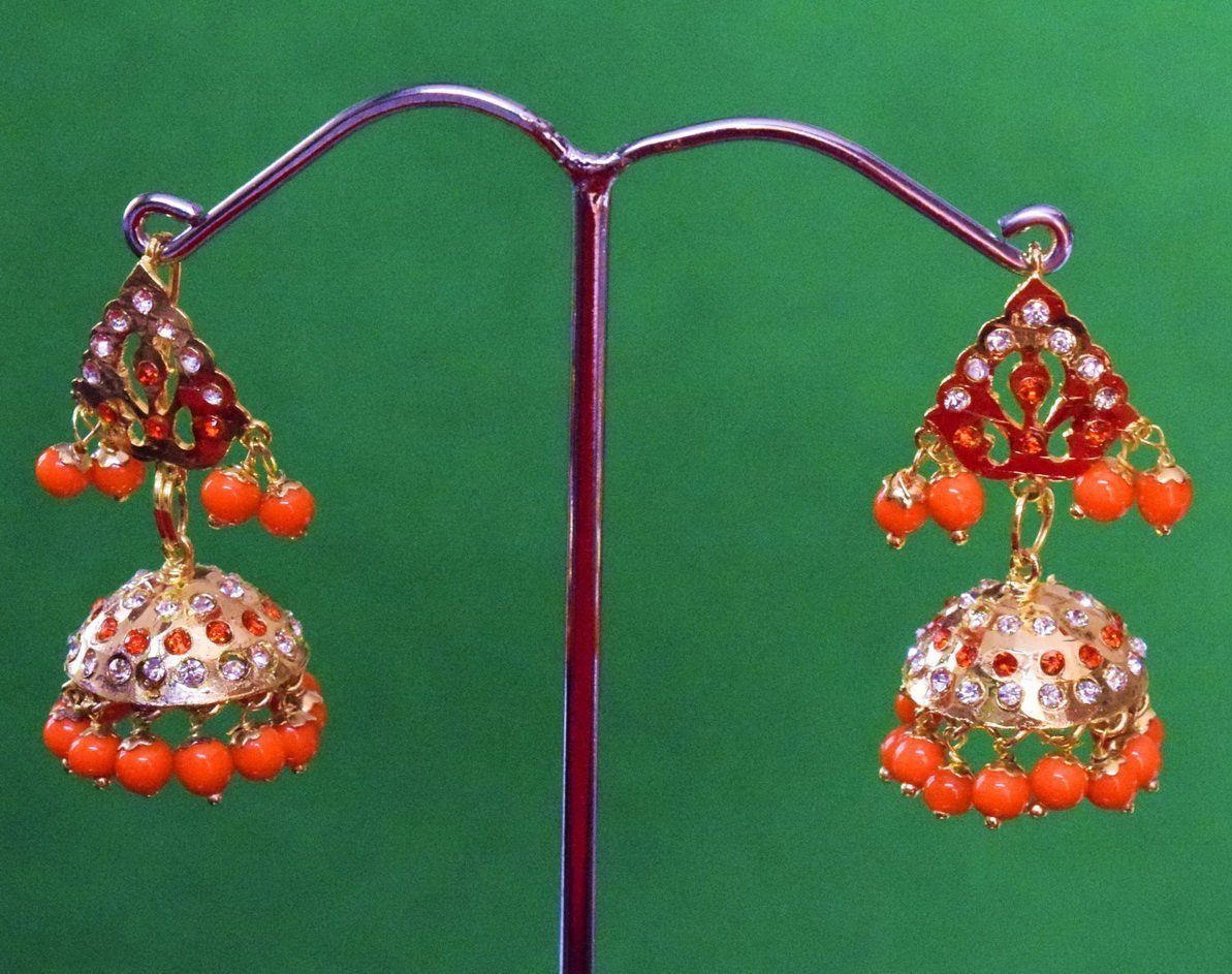 Jadau Gold Polished Traditional Punjabi Jhumki Earrings set J0367 1