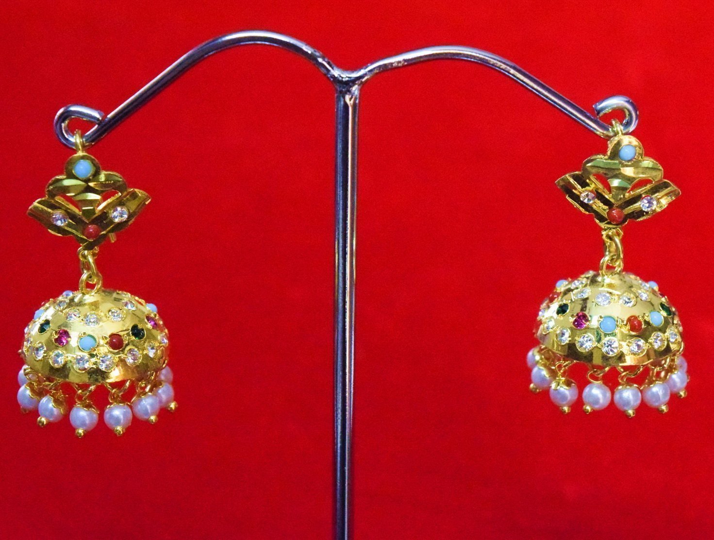 Jadau Gold Polished Traditional Punjabi Jhumki Earrings set J0369 1