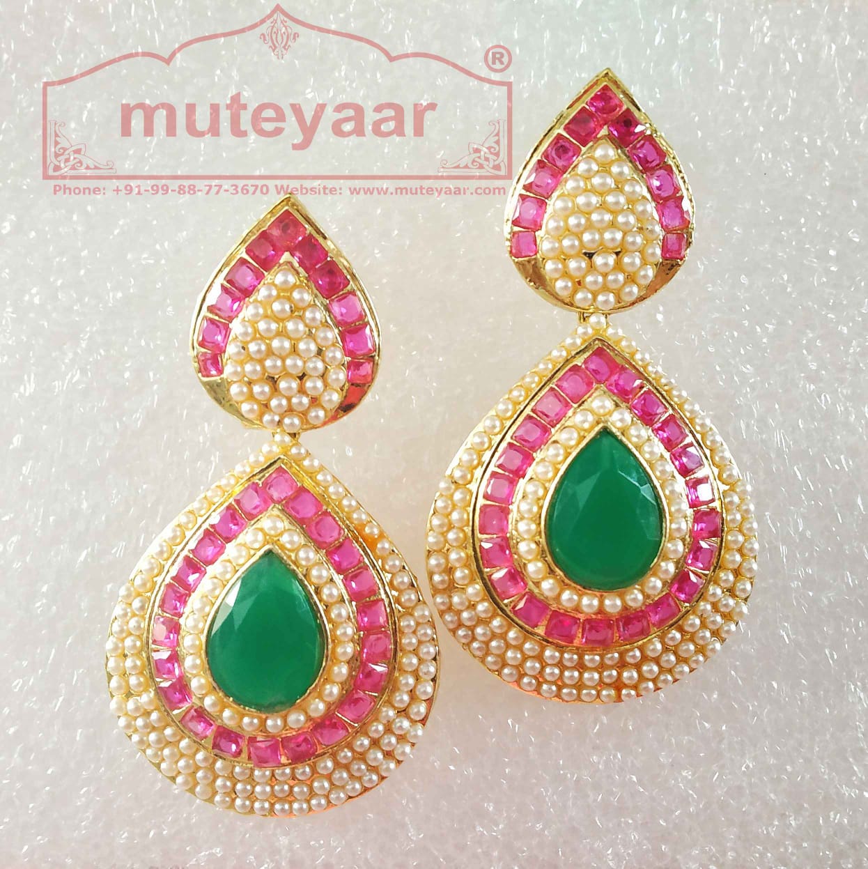 Jadau Work Gold Polished Traditional Punjabi Earrings J0436