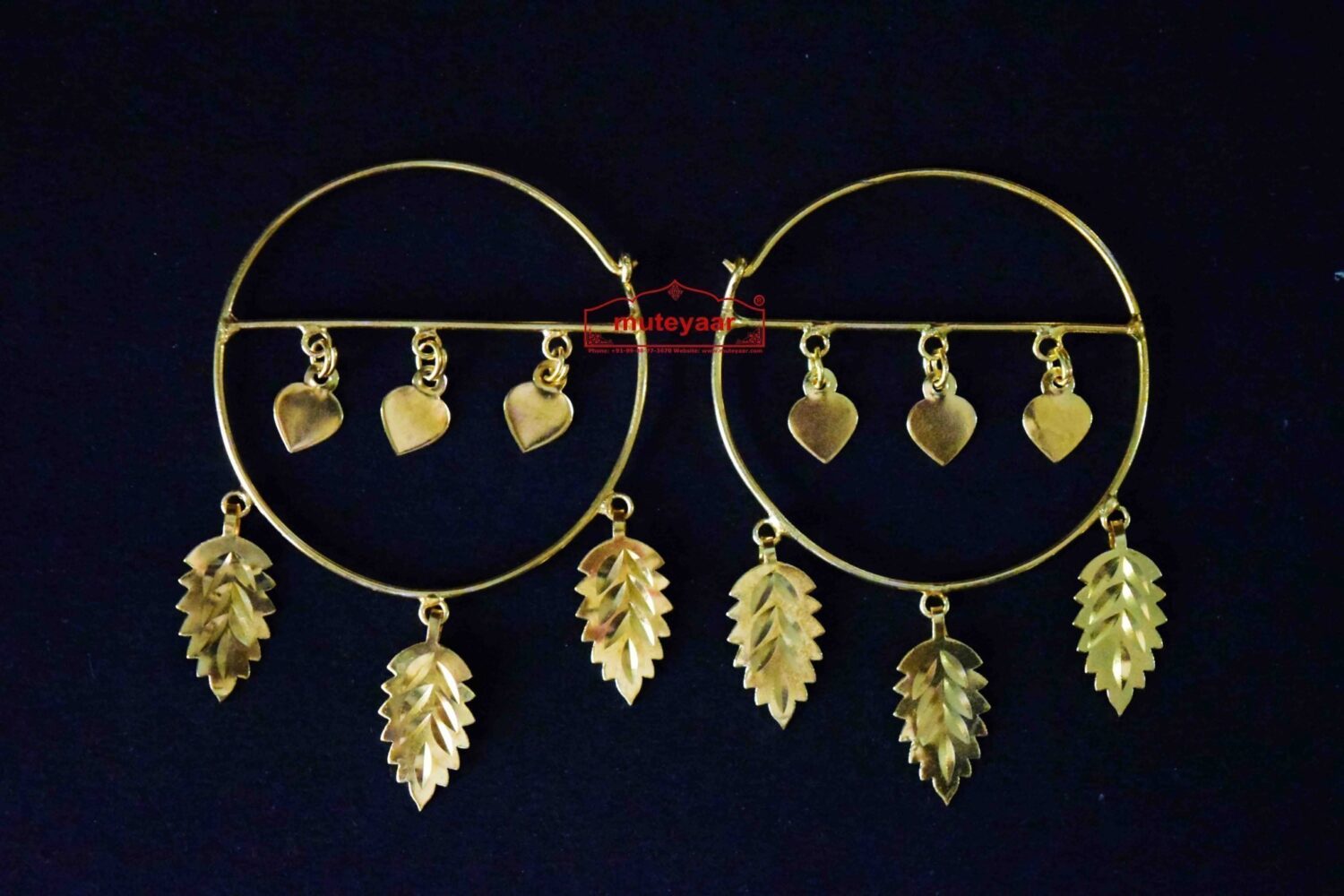 Gold Polished Pippal Pattiyaan Earrings set for giddha bhangra J0451 1