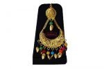 Traditional Punjabi Pendant Earrimgs Tikka Gold Polished Chain Patti Set J0439