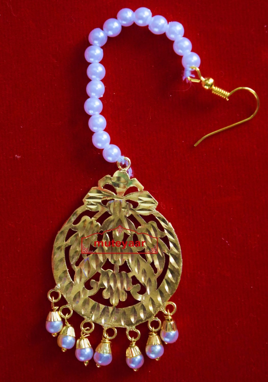 Golden Polished Tikka Maang Teeka jewellery for giddha and bhangra J0110