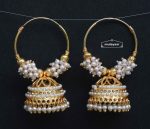 Golden White Jadau Jhumki Bali Earrings J0497