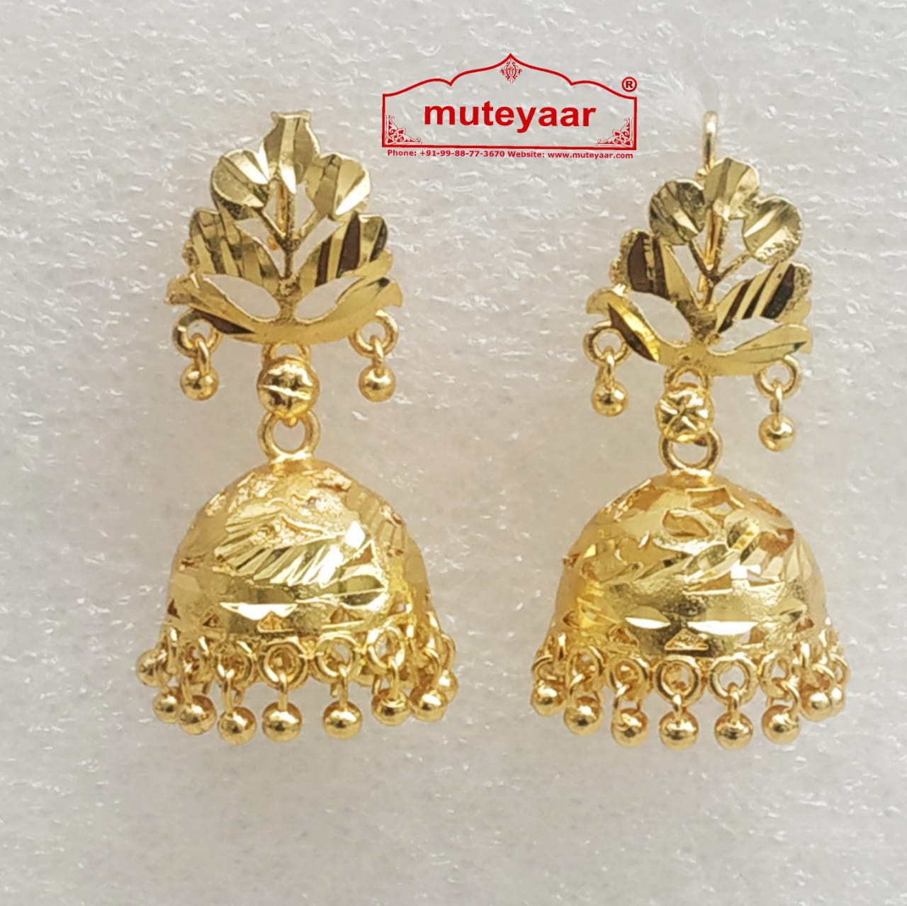 Golden Polished Jhumki Set with Golden beads J0500 1