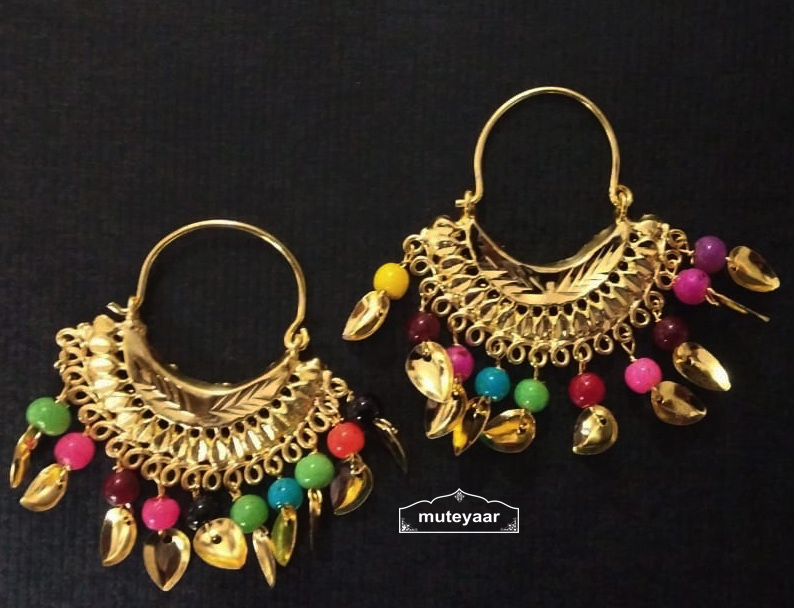 Cute Golden Bali Earrings with beads and Patti J0504 2