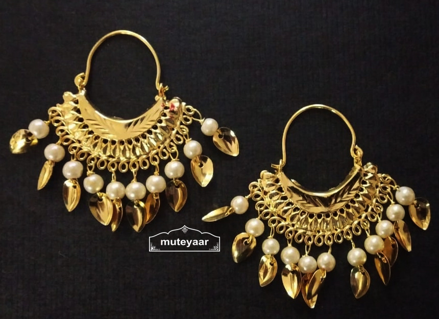 Cute Golden Bali Earrings with beads and Patti J0504 3