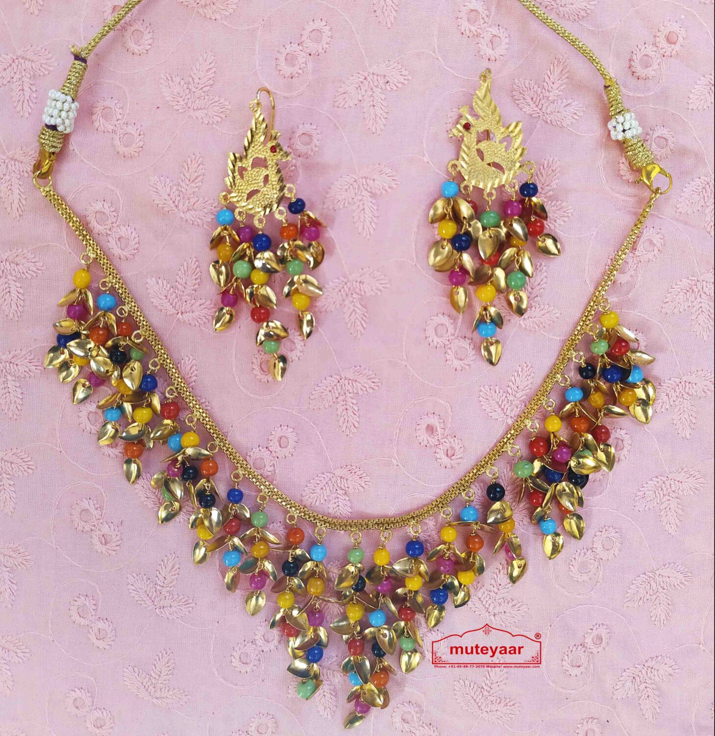 Multicolour Moti Patti Necklace with Earrings J0594 1