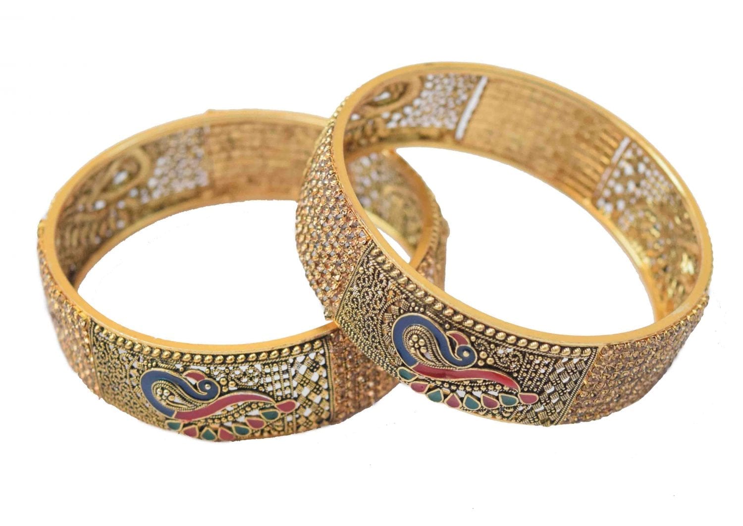 Antique Golden designer bangles with multicolor morni meena work BN152 1