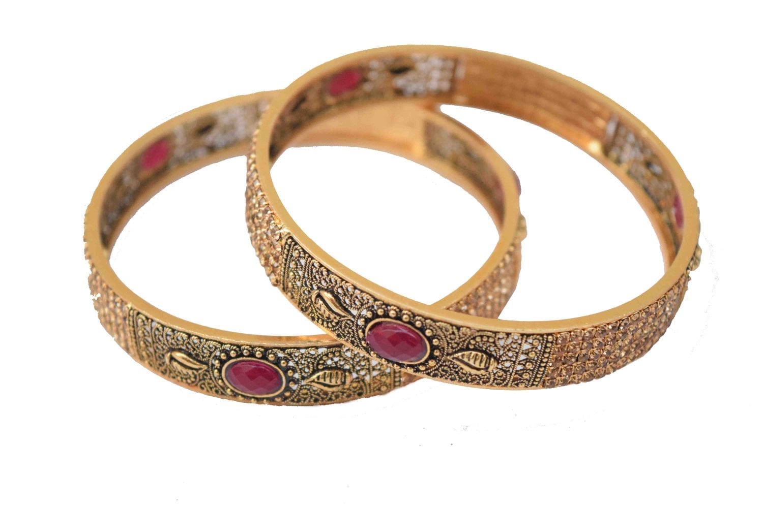 Antique Golden designer bangles with ruby colour stone BN163 1