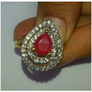 Gold Plated adjustable size ring with ruby magenta colour stone