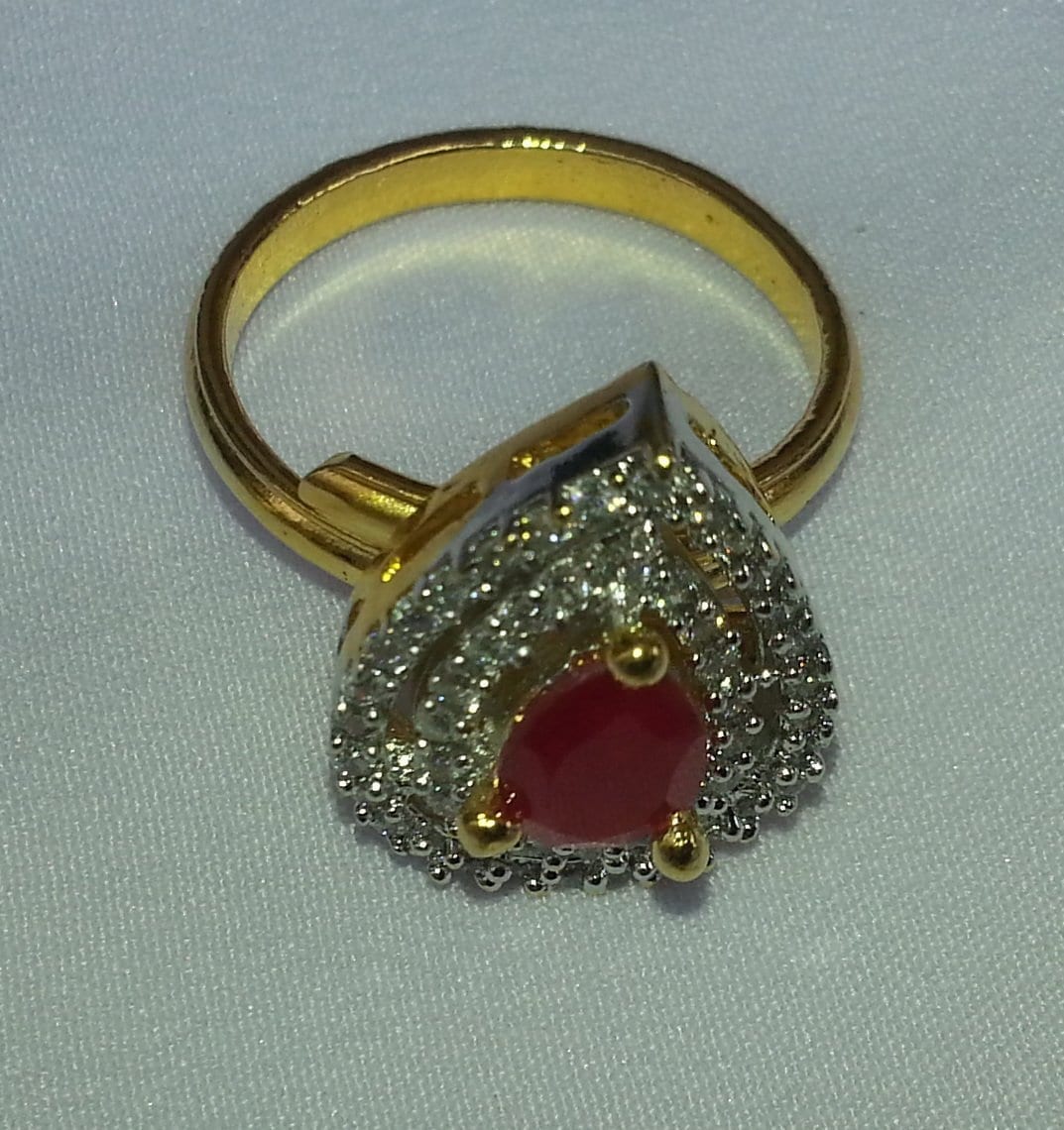 Gold Plated adjustable size ring with ruby magenta colour stone 2