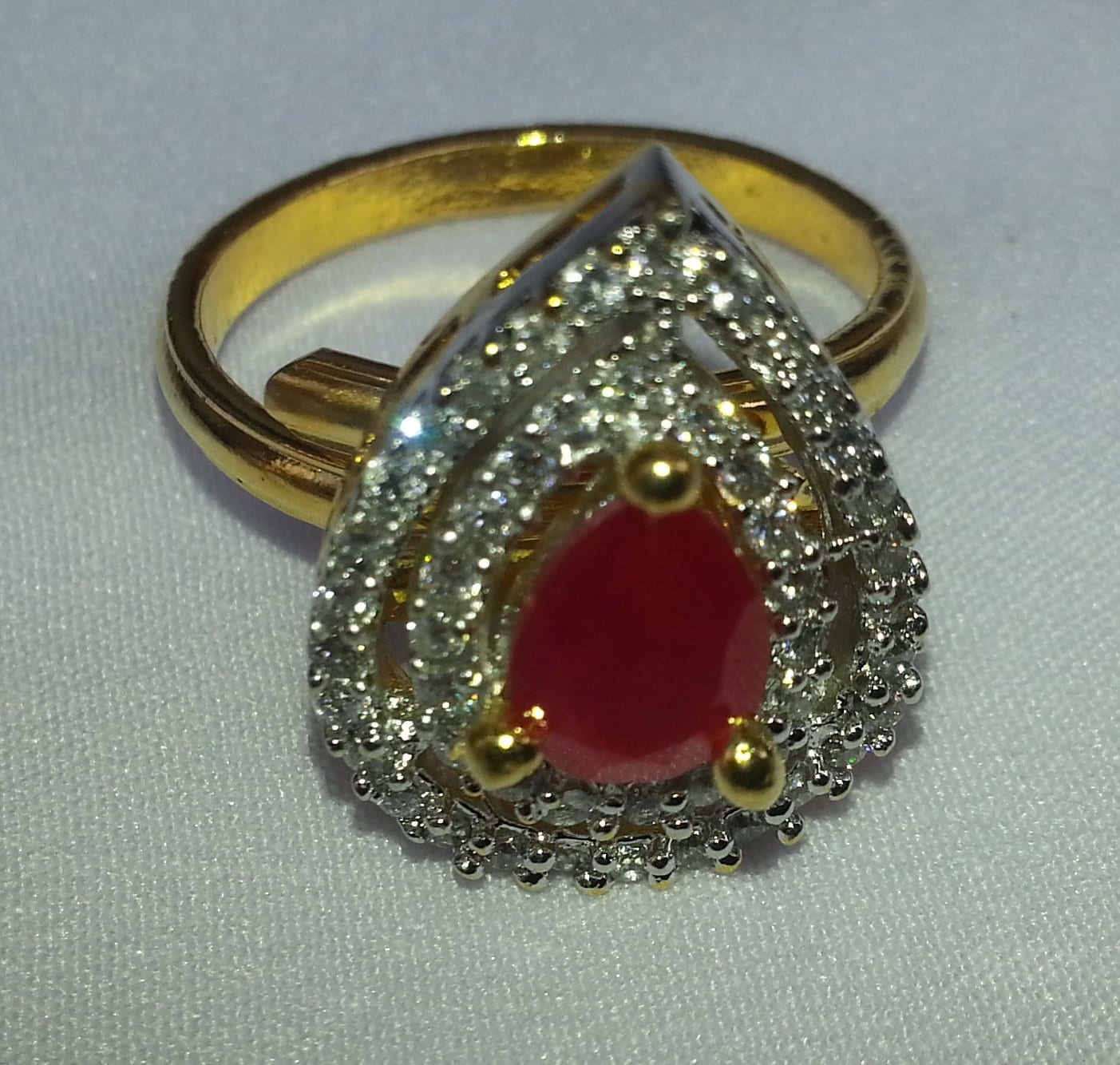Gold Plated adjustable size ring with ruby magenta colour stone 3