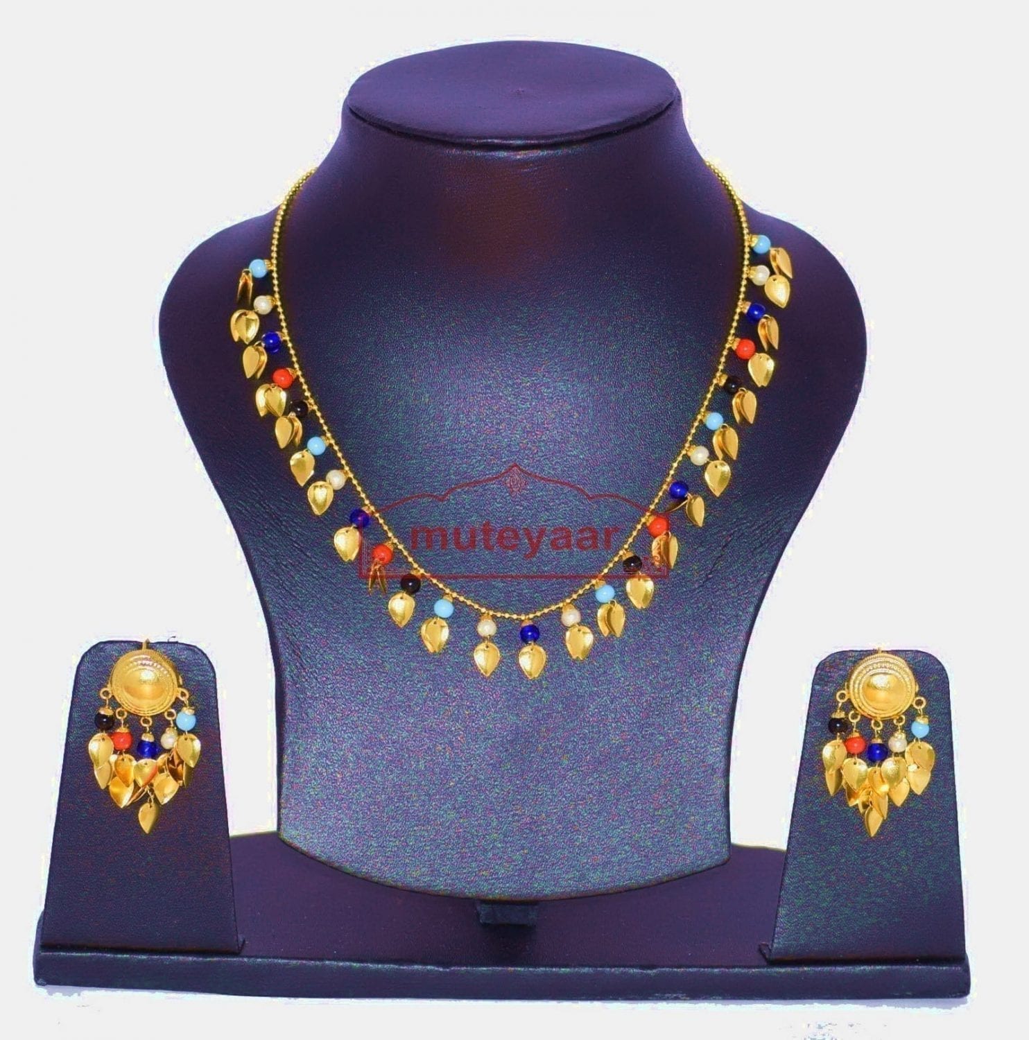 24 Ct. Gold Plated Traditional Punjabi chain set with Moti Beads J0134 1