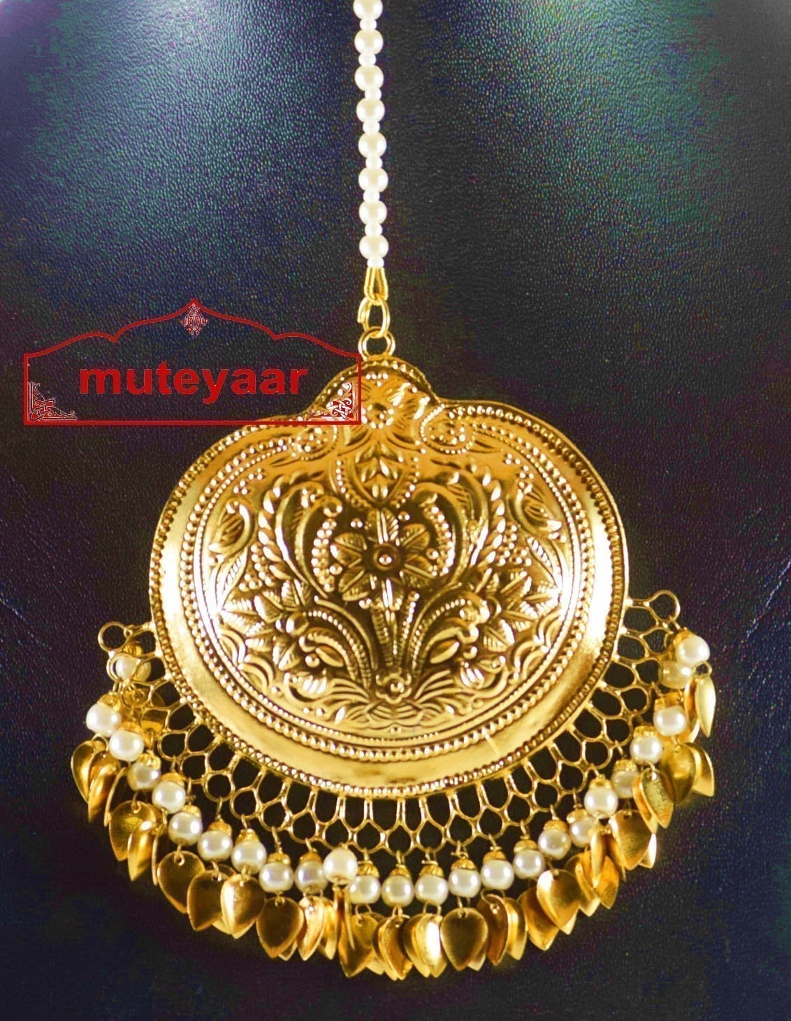 24 Ct. Gold Plated Big Size Traditional Punjabi Tikka Maang Teeka J0182 2
