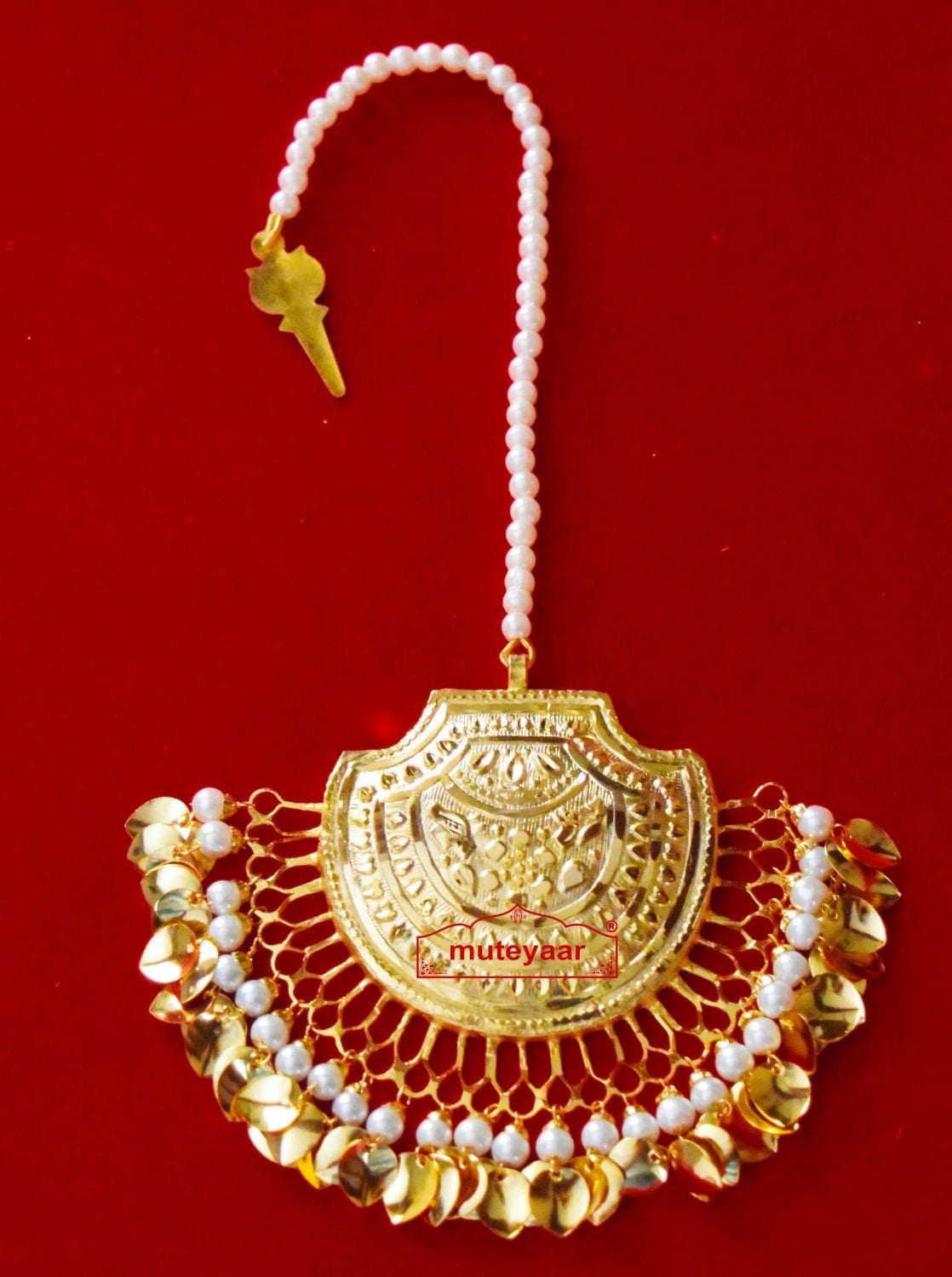 24 Ct. Gold Plated Big Size Traditional Punjabi Tikka Maang Teeka J0183 1