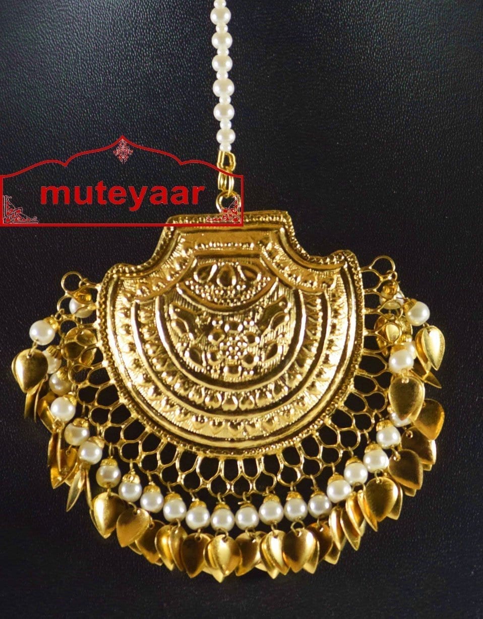 24 Ct. Gold Plated Big Size Traditional Punjabi Tikka Maang Teeka J0183 2