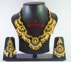 Hand Made Gold Plated Traditional Punjabi Jewellery Earrings Tikka Pendant set J0184