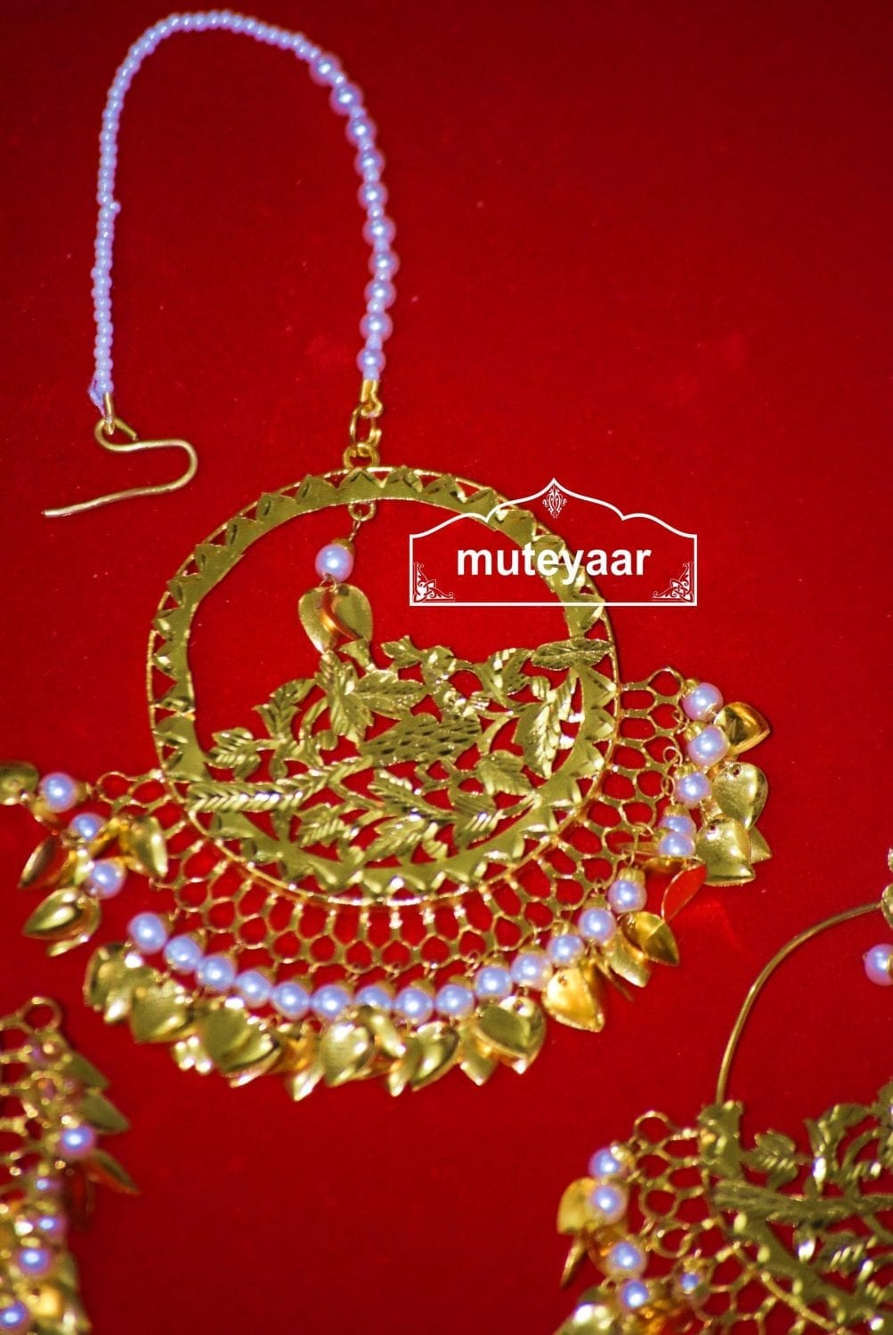 24 Ct. Gold Plated Traditional Punjabi Jewellery Morewali Earrings Tikka Set J0197 2