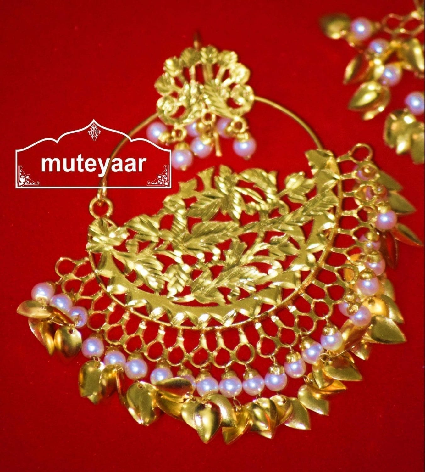 24 Ct. Gold Plated Traditional Punjabi Jewellery Morewali Earrings Tikka Set J0197 3
