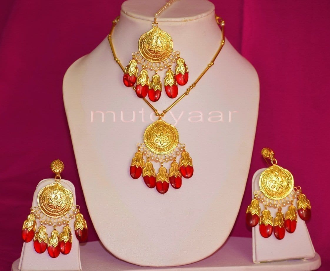 24 Ct. Gold Plated Traditional Punjabi Dakh Set jewellery with Tikka J0210 1