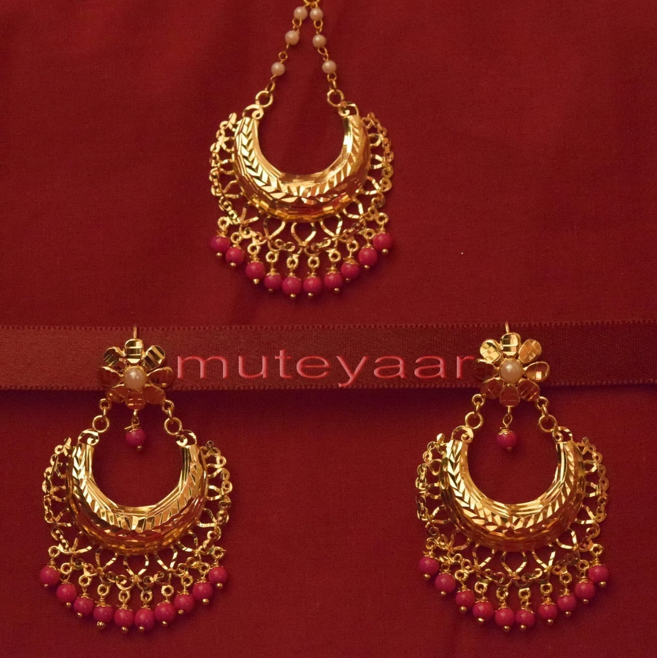 Gold Plated Traditional Punjabi Jewellery Earrings + Tikka set J0232 1