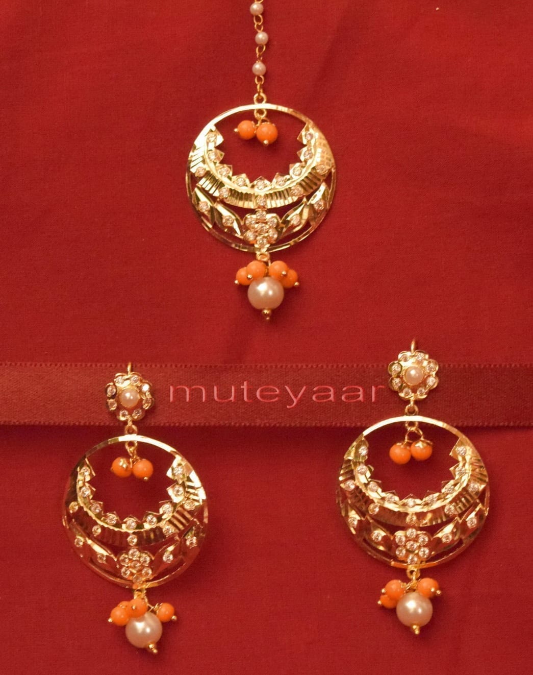 Gold Plated Traditional Punjabi Jewellery Earrings + Tikka set J0238 1