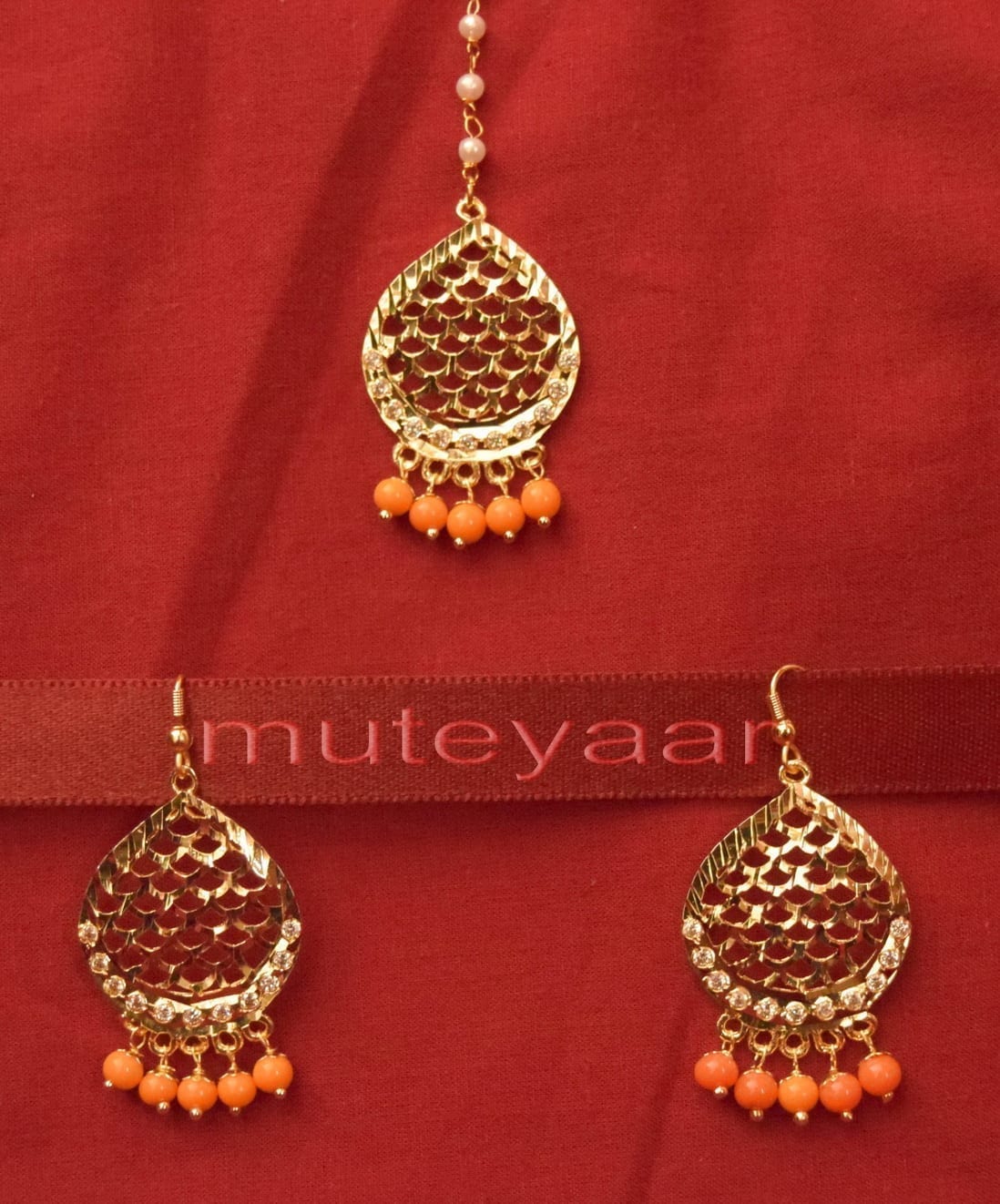 Gold Plated Traditional Punjabi Jewellery Earrings + Tikka set J0240 1