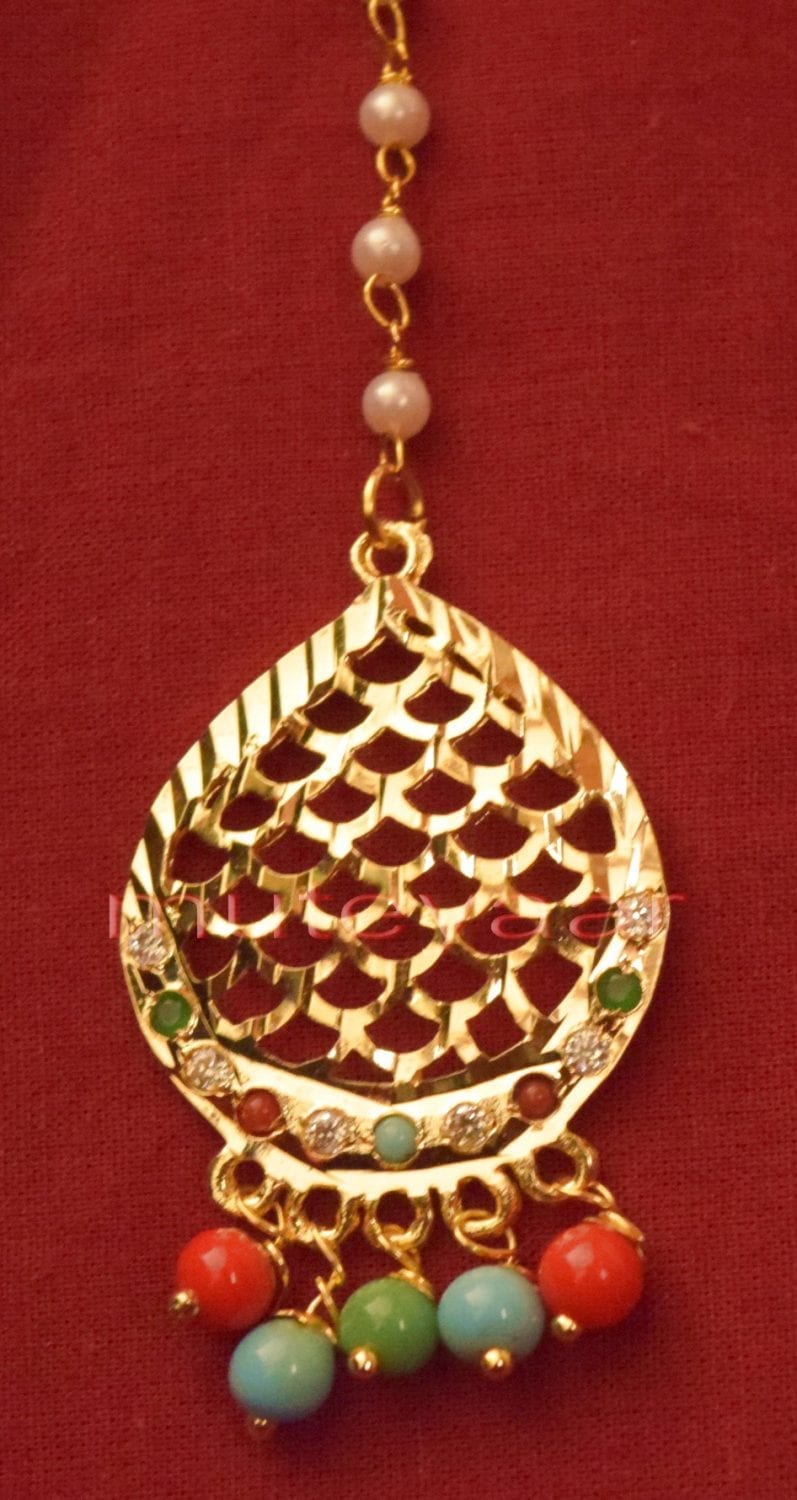 Gold Plated Traditional Punjabi Jewellery Earrings + Tikka set J0243 3