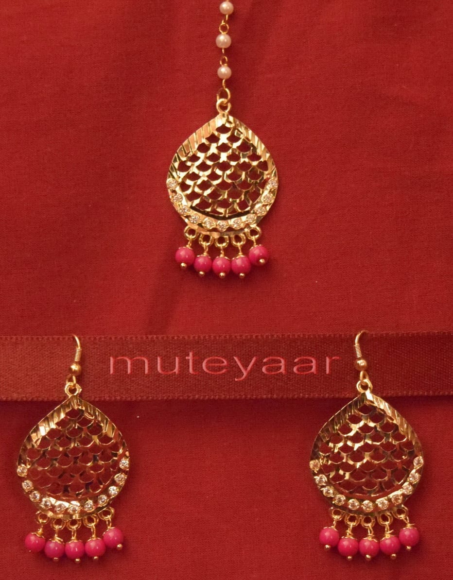 Gold Plated Traditional Punjabi Jewellery Earrings + Tikka set J0244 1