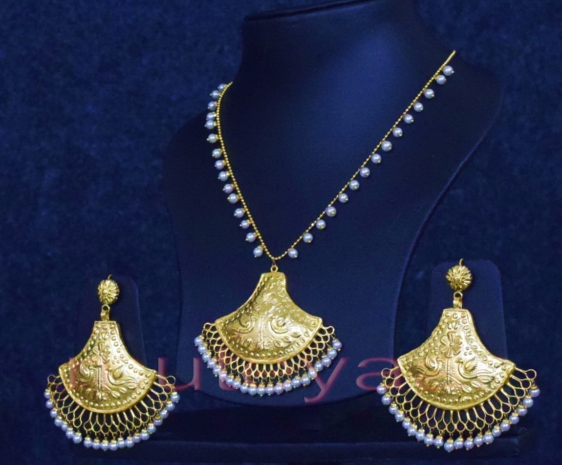 24 Ct. Gold Plated Traditional Punjabi Handmade jewellery Pendant Earrings set J0250 3