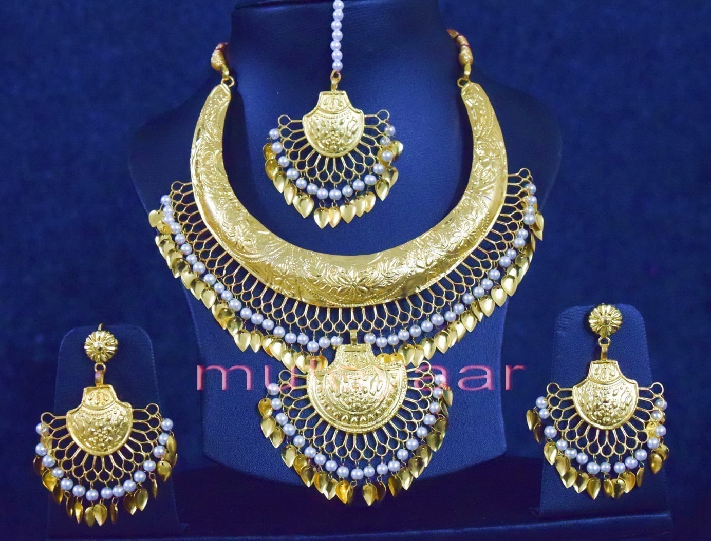 Gold Plated Traditional Punjabi Handmade jewellery Hasli Necklace Earrings Tikka set J0252 1