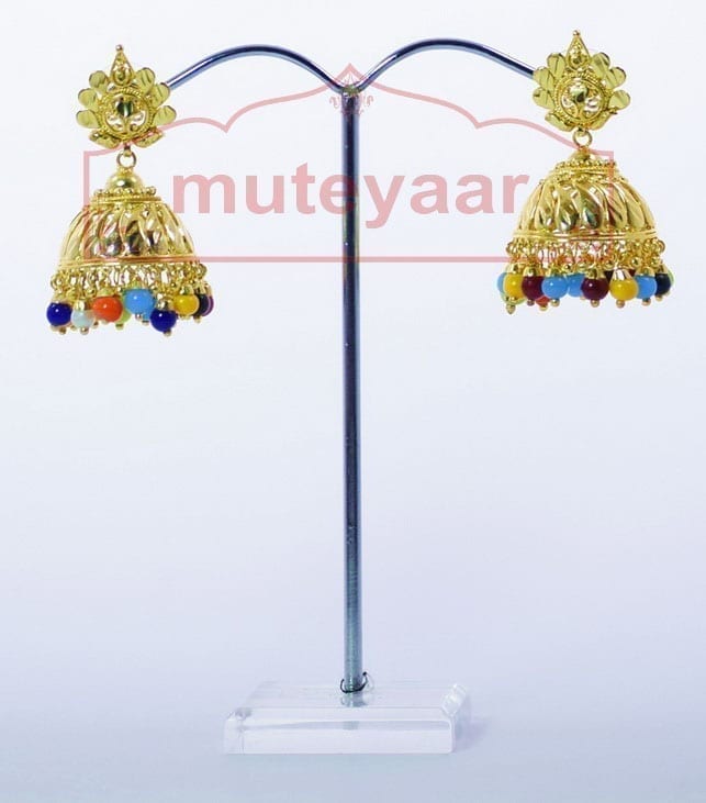 Muticolor Beads Gold Plated Punjabi Traditional Jewellery Earrings Jhmki J0265 2