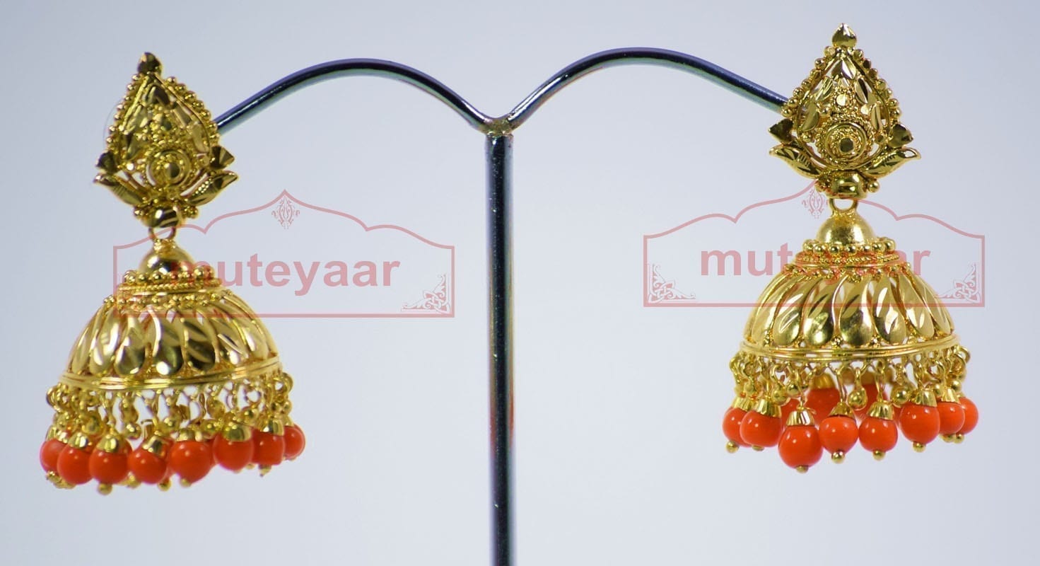 Orange Beads Gold Plated Punjabi Traditional Jewellery Earrings Jhmki J0279 1