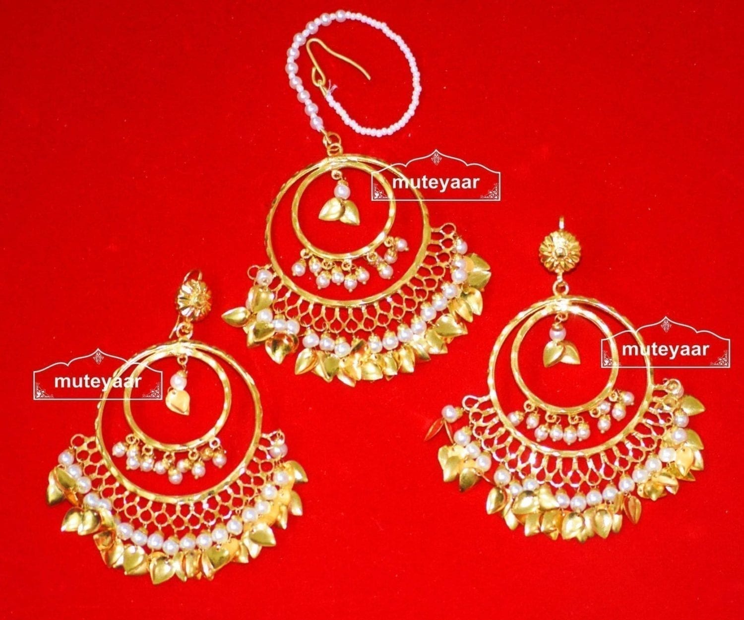 Hand Made Gold Plated Traditional Punjabi Jewellery Earrings Tikka set J0303 1