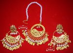 Hand Made Gold Plated Morni Design Traditional Punjabi Earrings Tikka Set J0305