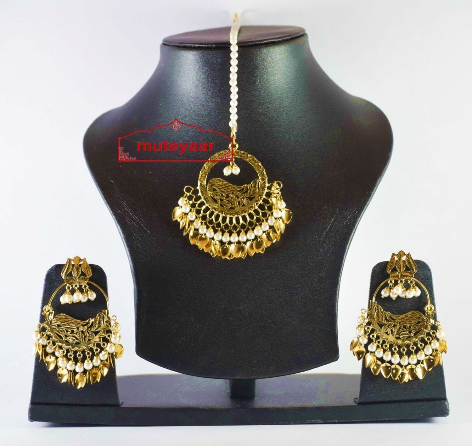 Hand Made Gold Plated Morni Design Traditional Punjabi Earrings Tikka Set J0305 2