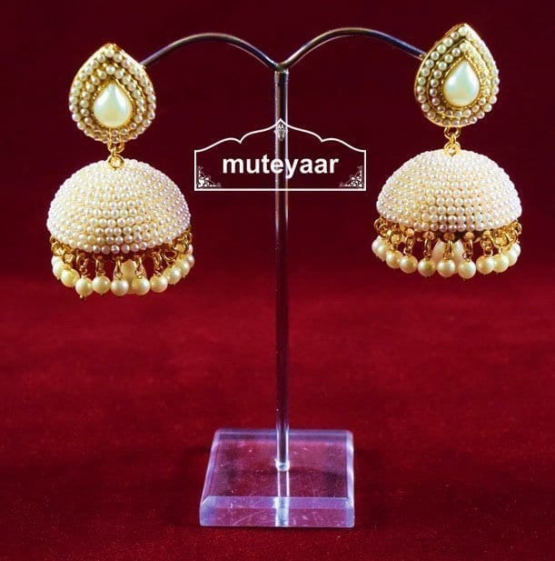 Moti Pearl Jewellery Gold Polish Traditional Punjabi Earrings Jhumka J0311 7