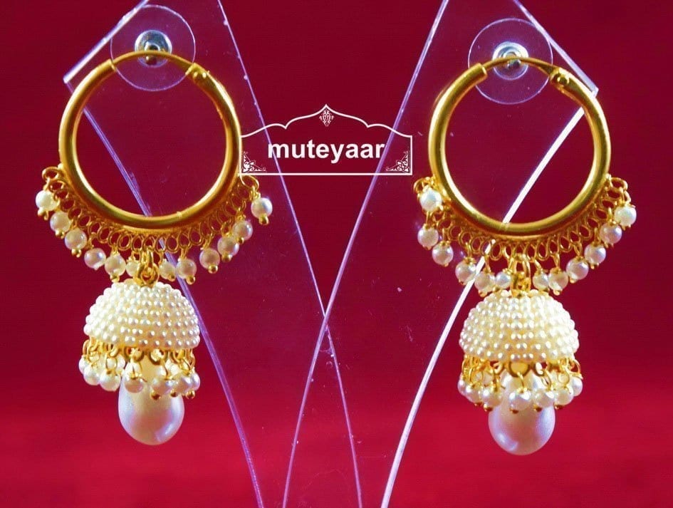 Moti Pearl Jewellery Gold Polish Traditional Punjabi Earrings small Jhumki J0312 2