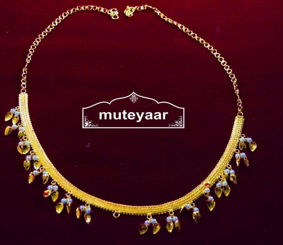 Gold Polished Neck Chain / Payal with white beads J0326 1