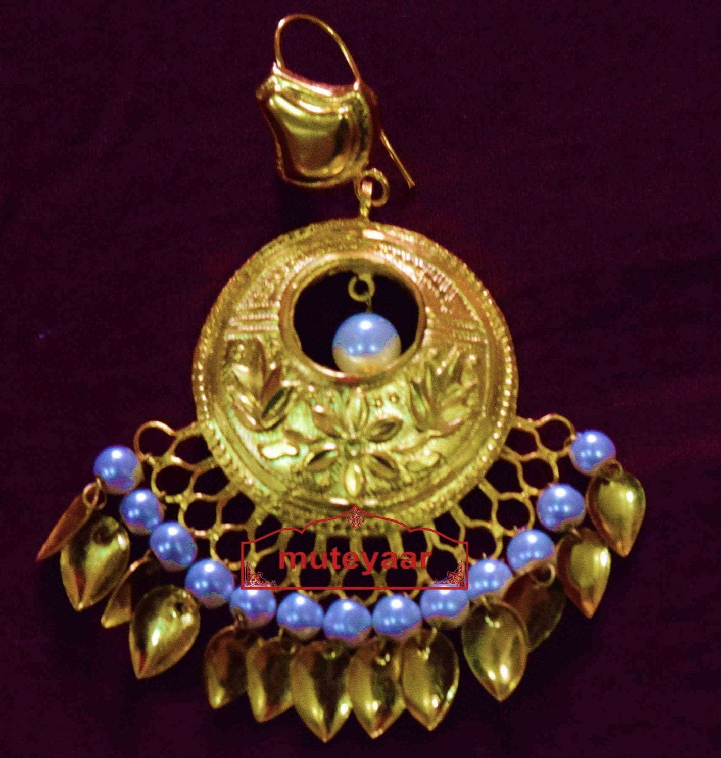 24 Ct. Gold Plated Traditional Punjabi Jewellery Earrings Tikka set Hand Made J0383 2