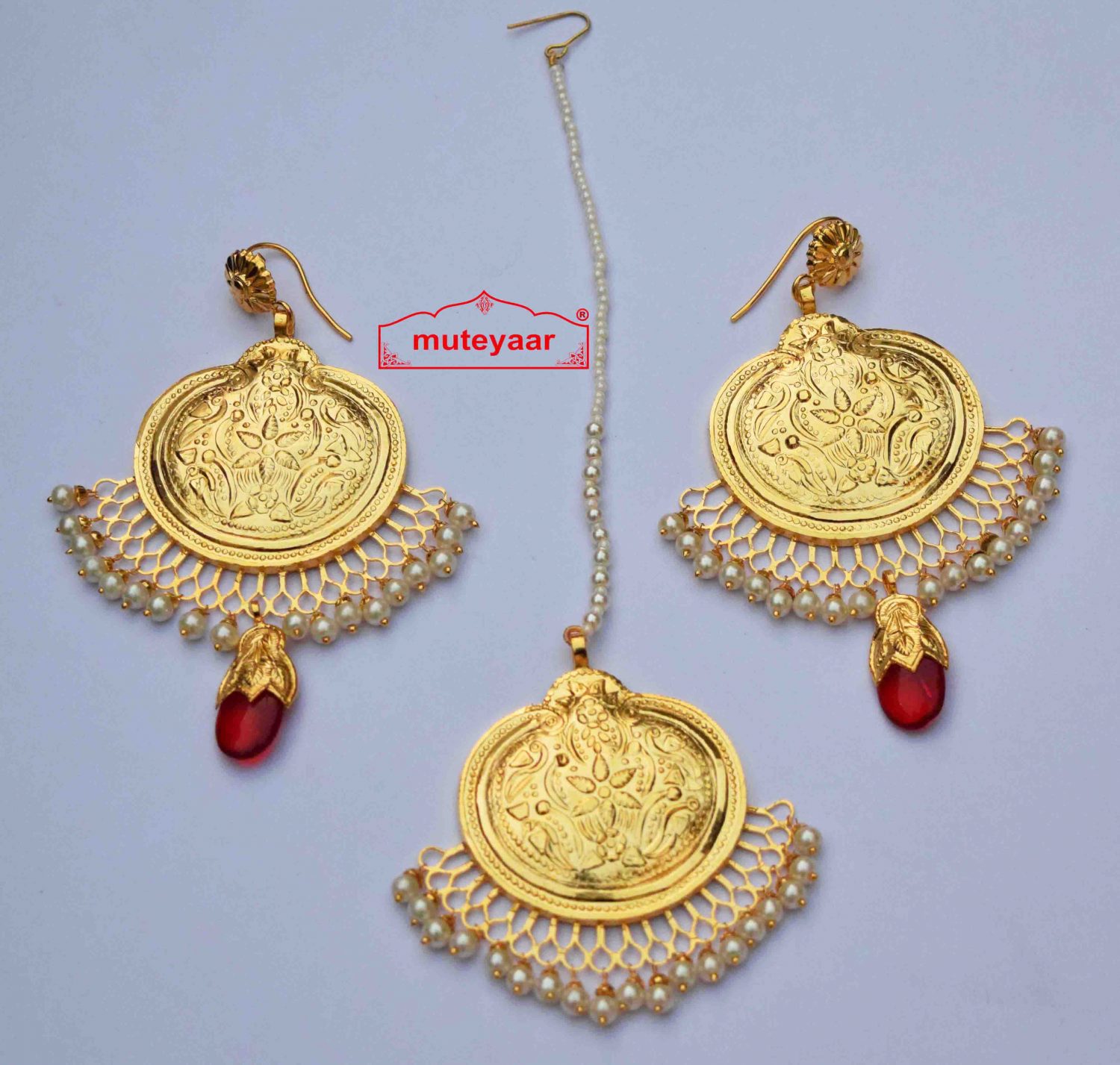Gold Plated Traditional Punjabi Handmade Jewellery Earrings Tikka set J0415 1