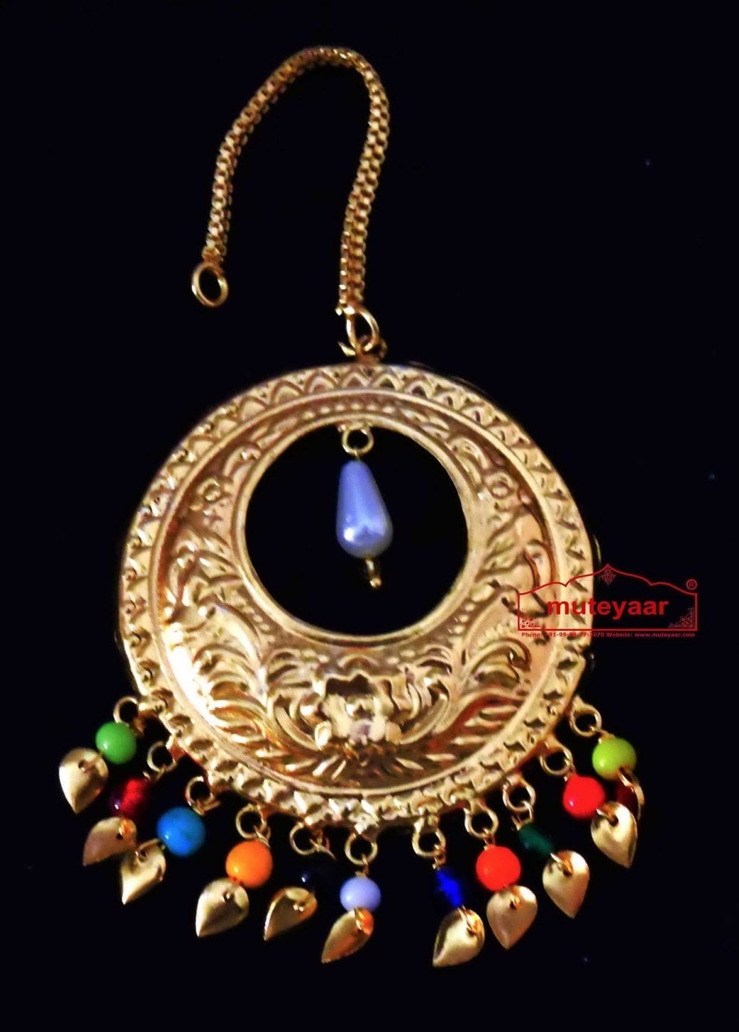 Golden Large Size Mori Tikka Maang Teeka jewellery for giddha and bhangra J0442 1
