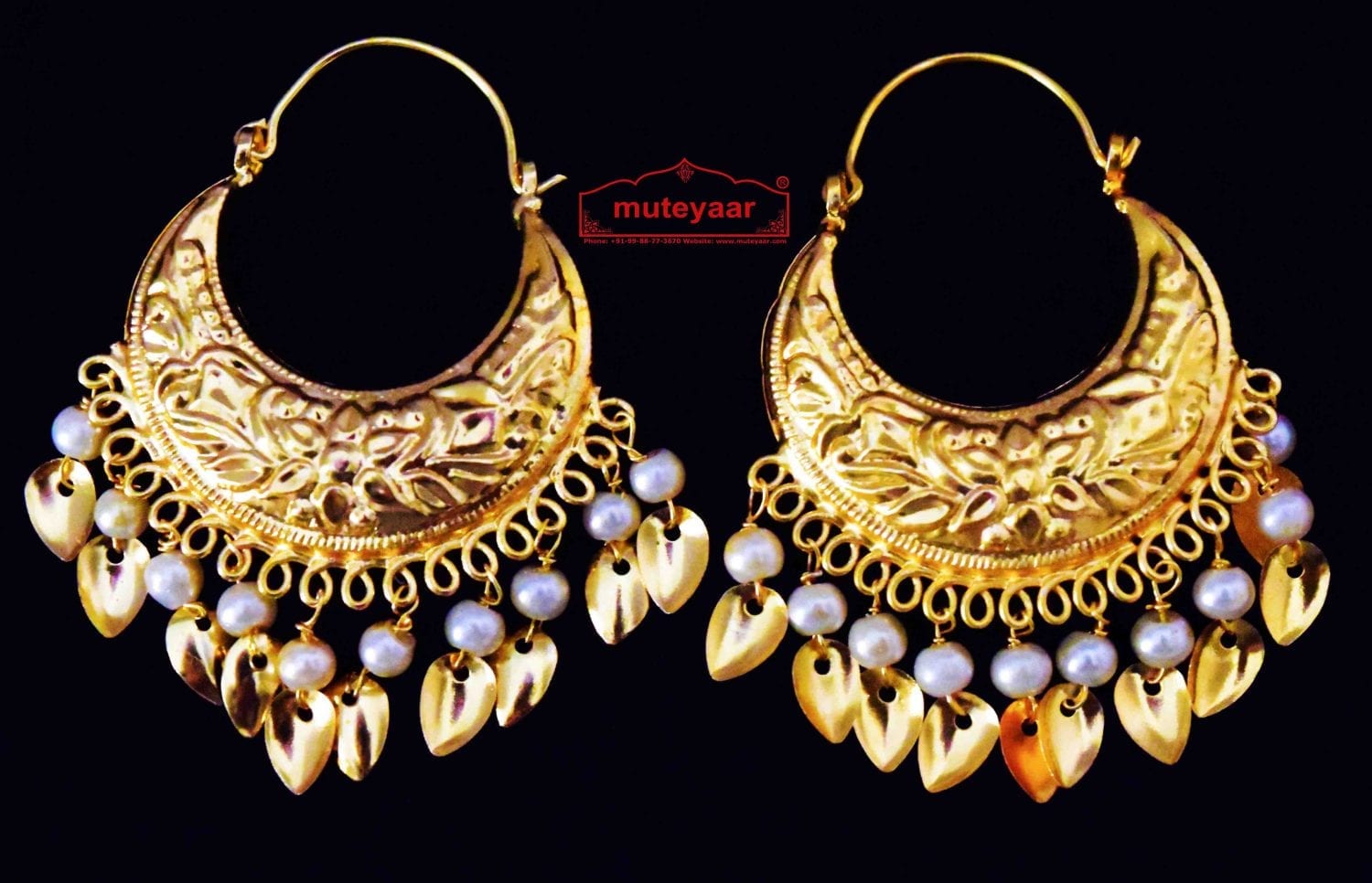 Punjabi Traditional Jewellery Earrings Gold Polished Bali set J0445 1