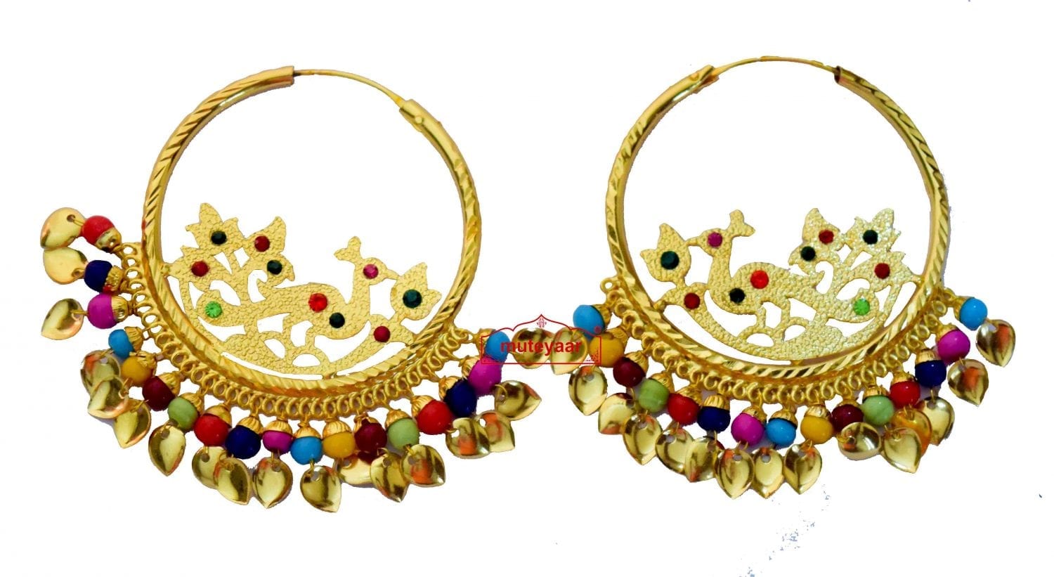 Golden Polish Jadau Traditional Punjabi Jewellery Morni Bali Earrings J0471 1
