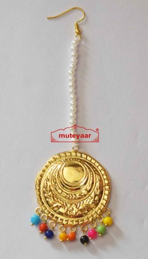 Golden Tikka Maang Teeka jewellery for giddha and bhangra J0473